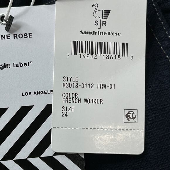 Sandrine Rose French Worker Patchwork Wide Leg Cotton Linen Pants Blue 24 NWT - Picture 9 of 9